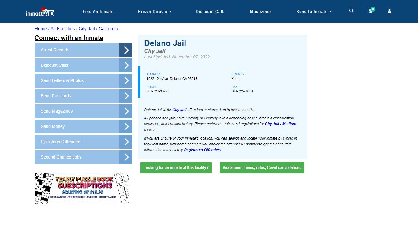 Delano Jail | Inmate Locator